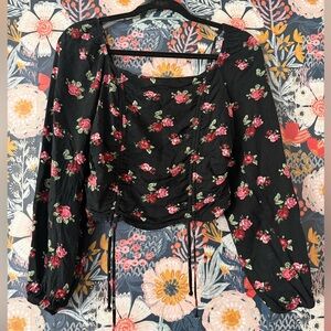 Wild Fable Black Top with Red Floral Design